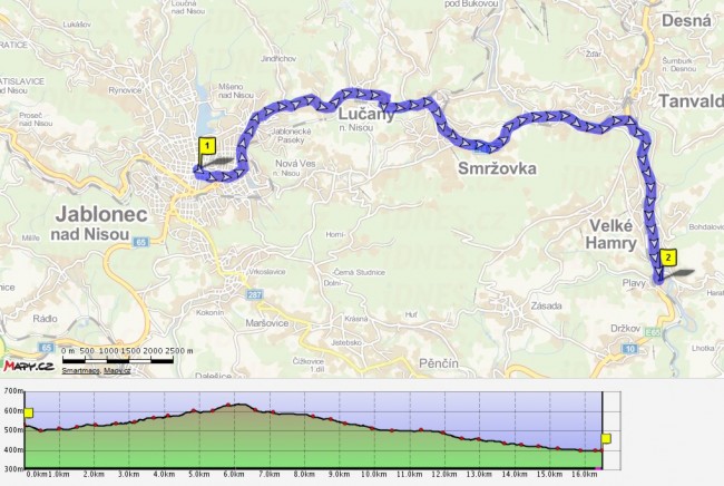 Pravidelna trasa, 18,2 km a zpet, prumerna rychlost 31,2 km/h.
